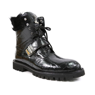 Mauri 3240 Smoke Exotic Alligator Skin / Mink / Nappa Leather Strap Derby Boots (MA5584)-AmbrogioShoes