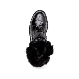 Mauri 3240 Smoke Exotic Alligator Skin / Mink / Nappa Leather Strap Derby Boots (MA5584)-AmbrogioShoes