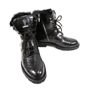 Mauri 3240 Smoke Exotic Alligator Skin / Mink / Nappa Leather Strap Derby Boots (MA5584)-AmbrogioShoes