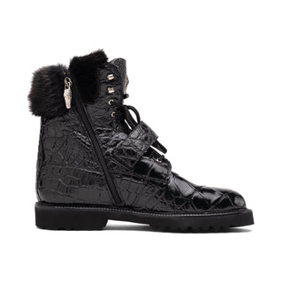Mauri 3240 Smoke Men's Shoes Exotic Alligator Skin / Mink / Nappa Leather Strap Derby Boots (MA5584)(Special Order)-AmbrogioShoes