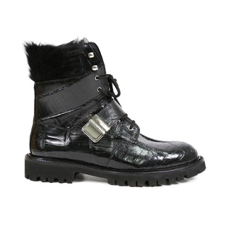 Mauri 3240 Smoke Men's Shoes Exotic Alligator Skin / Mink / Nappa Leather Strap Derby Boots (MA5584)(Special Order)-AmbrogioShoes