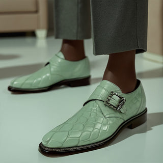 Mauri 3281/2 Shadow Men's Shoes Exotic Alligator Skin Single Monk-Strap (MA5661)(Special Order)-AmbrogioShoes