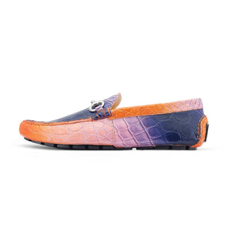 Mauri 3405/1 Scenic Men's Shoes Pink, Wonder Blue & Orange Exotic Alligator Driver Moccasins Loafers (MA5525)-AmbrogioShoes