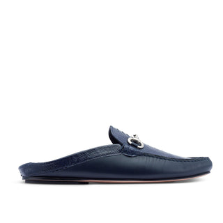 Mauri 3424/1 Sapphire Men's Shoes Wonder Blue Exotic Ostrich Leg / Calf-Skin Leather Horsebit Mules (MA5434)-AmbrogioShoes