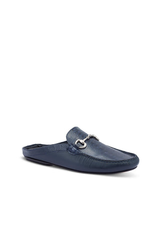 Mauri 3424/1 Sapphire Wonder Blue Ostrich Leg / Leather Horsebit Mules (MA5434)