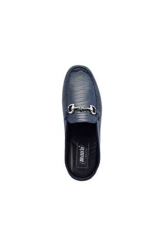Mauri 3424/1 Sapphire Wonder Blue Ostrich Leg / Leather Horsebit Mules (MA5434)