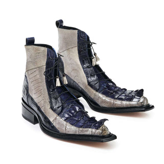 Mauri 44187 Dragon Men's Shoes Arce Raindrops and Wonder Blue Body Alligator / Ostrich Leg Boots (MA5012)-AmbrogioShoes