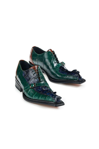 Mauri 44190 Raptor Green / Gold / Blue Hornback & Baby Crocodile Oxfords (MA5015)