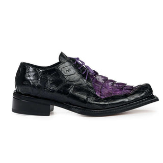 Mauri 44209 Men's Designer Shoes Exotic Skin Giotto Black & Violet Baby Croc & Hornback Tail Oxfords (MA4821)-AmbrogioShoes