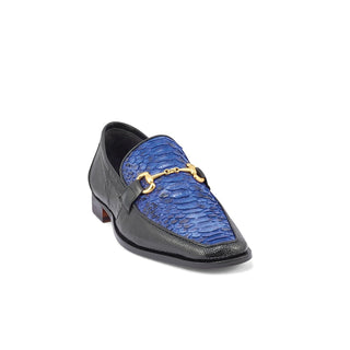 Mauri 4800/2 Priest Men's Shoes Black & Royal Blue Exotic Iguana / Python Horsebit Loafers (MA5370)-AmbrogioShoes