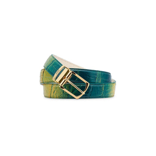 Mauri 4851 0100/35 Men's Multi Green Exotic Alligator Belt (MAB1048)-AmbrogioShoes