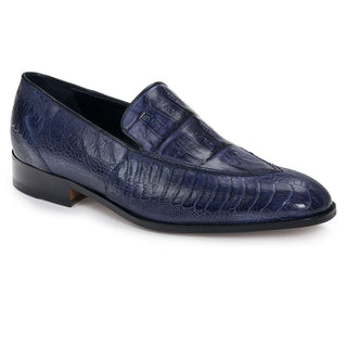 Mauri 4878 Designer Men's Shoes Navy Exotic Ostrich Leg & Baby Crocodile Loafers (MA4913)-AmbrogioShoes