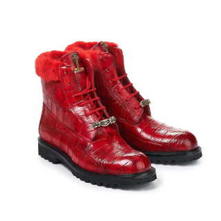 Mauri 4902 Luxury Men's Shoes Mink Red Body Alligator and Baby Crocodile Boots (MA5013)-AmbrogioShoes