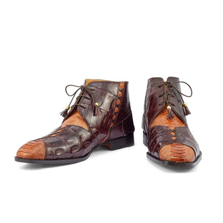 Mauri 4926 Harlem Men's Shoes Corn & Sport Rust Exotic Ostrich Leg / Crocodile Chukka Boots (MA5377)-AmbrogioShoes