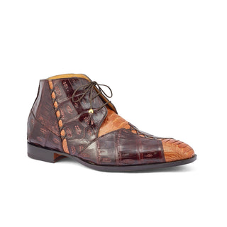Mauri 4926 Harlem Men's Shoes Corn & Sport Rust Exotic Ostrich Leg / Crocodile Chukka Boots (MA5377)-AmbrogioShoes