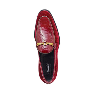 Mauri 4932 Baron Men's Shoes Ruby Red Velvet Print / Ostrich Leg Horsebit Loafers (MA5300)-AmbrogioShoes