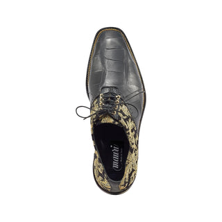 Mauri 4936 Smooth Men's Shoes Black & Gold Exotic Alligator / Didier Fabric Oxfords (MA5361)-AmbrogioShoes