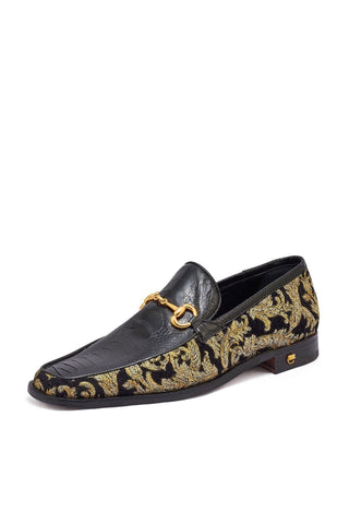 Mauri 4938 Majesty Black & Gold Ostrich Leg / Didier Fabric Horsebit Loafers (MA5331)