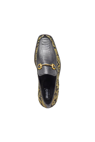 Mauri 4938 Majesty Black & Gold Ostrich Leg / Didier Fabric Horsebit Loafers (MA5331)