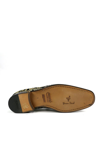 Mauri 4938 Majesty Black & Gold Ostrich Leg / Didier Fabric Horsebit Loafers (MA5331)