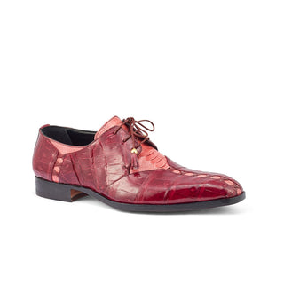 Mauri 4942 Bumby Men's Shoes Fuchsia & Ruby Red Exotic Crocodile / Ostrich Leg Derby Oxfords (MA5378)-AmbrogioShoes