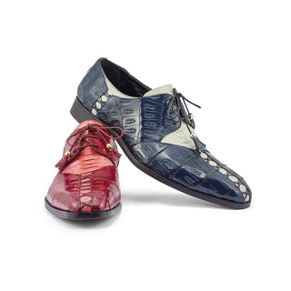 Mauri 4942 Bumby Men's Shoes Fuchsia & Ruby Red Exotic Crocodile / Ostrich Leg Derby Oxfords (MA5378)-AmbrogioShoes