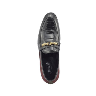 Mauri 4946 Monet Black & Coral Red Exotic Ostrich Leg / Matahari Fabric Horsebit Loafers (MA5398)-AmbrogioShoes