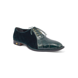 Mauri 4948 Lenox Men's Shoes Hunter Green Exotic Body Alligator / Velvet Embossed Leather Oxfords (MA5353)-AmbrogioShoes