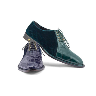 Mauri 4948 Lenox Men's Shoes Hunter Green Exotic Body Alligator / Velvet Embossed Leather Oxfords (MA5353)-AmbrogioShoes