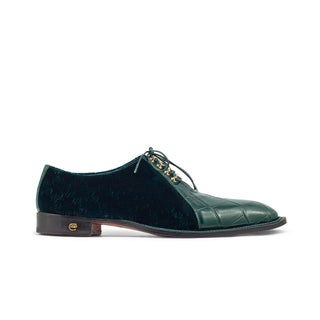 Mauri 4948 Lenox Men's Shoes Hunter Green Exotic Body Alligator / Velvet Embossed Leather Oxfords (MA5353)-AmbrogioShoes