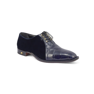 Mauri 4948 Lenox Men's Shoes Wonder Blue Exotic Body Alligator / Velvet Embbosed Leather Oxfords (MA5354)-AmbrogioShoes