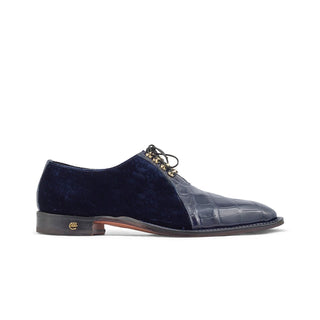 Mauri 4948 Lenox Men's Shoes Wonder Blue Exotic Body Alligator / Velvet Embbosed Leather Oxfords (MA5354)-AmbrogioShoes