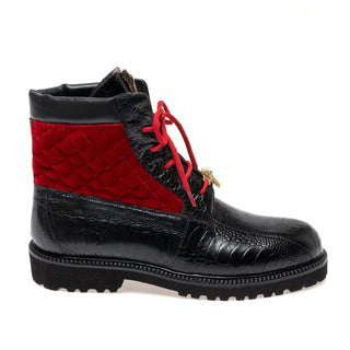 Mauri 4949/4 Hawk Men's Shoes Exotic Ostrich Skin / Velvet / Calf-Skin Leather Boot (MA5688)(Special Order)-AmbrogioShoes