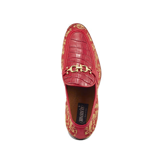 Mauri 4983 Wealth Men's Shoes Red Exotic Alligator / Gobelins Fabric / Calf-Skin Leather Horsebit Loafers (MA5363)-AmbrogioShoes