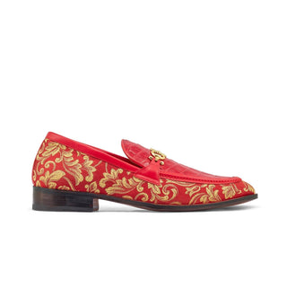 Mauri 4983 Wealth Men's Shoes Red Exotic Alligator / Gobelins Fabric / Calf-Skin Leather Horsebit Loafers (MA5363)-AmbrogioShoes