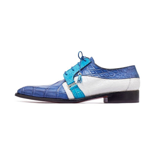 Mauri 4971 Capone Men's Shoes Caribbean Blue, Azure & White Exotic Alligator Derby Oxfords (MA5315)-AmbrogioShoes