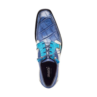 Mauri 4971 Capone Men's Shoes Caribbean Blue, Azure & White Exotic Alligator Derby Oxfords (MA5315)-AmbrogioShoes