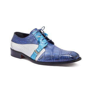 Mauri 4971 Capone Men's Shoes Caribbean Blue, Azure & White Exotic Alligator Derby Oxfords (MA5315)-AmbrogioShoes