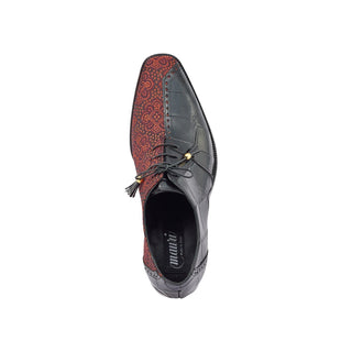 Mauri 4975/2 Two Face Men's Shoes Black & Coral Red Exotic Alligator / Matahari Fabric Oxfords (MA5399)-AmbrogioShoes