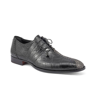 Mauri 4975/2 Two Face Men's Shoes Black & White Exotic Alligator / Matahari Fabric Oxfords (MA5400)-AmbrogioShoes