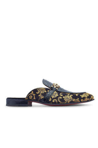 Mauri 4976 Bermuda Exotic Alligator Skin & Gobelins Fabric Horsebit Mules (MA5442)(Made to Order)-AmbrogioShoes