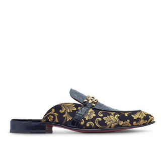 Mauri 4976 Bermuda Men's Shoes Exotic Alligator Skin & Gobelins Fabric Horsebit Mules (MA5442)(Special Order)-AmbrogioShoes