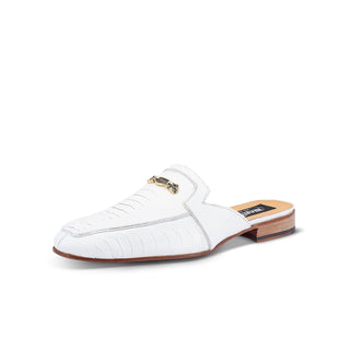 Mauri 4981 Men's Shoes White Exotic Ostrich Leg Slip-On Mules (MA5413)-AmbrogioShoes