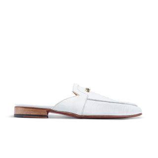 Mauri 4981 Mecca Men's Shoes White Exotic Ostrich Leg Slip-On Mules Sandals (MAS5413)-AmbrogioShoes