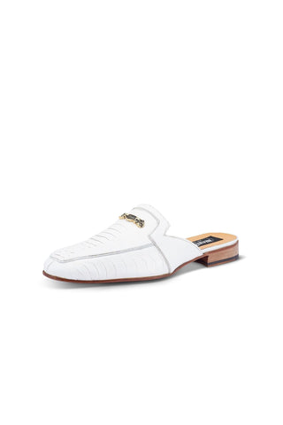 Mauri 4981 Mecca White Ostrich Leg Slip-On Mules (MA5413)