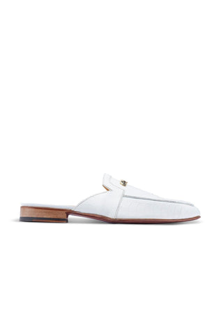 Mauri 4981 Mecca White Ostrich Leg Slip-On Mules (MA5413)