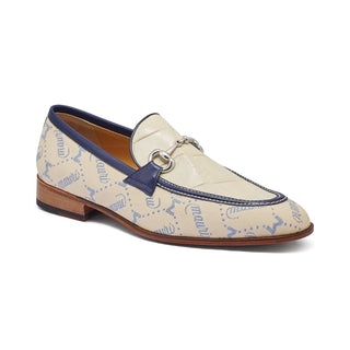 Mauri 4983 Bahamas Men's Shoes Cream, Sky Lark & Indigo Blue Exotic Alligator/ Fabric / Calf-Skin Leather Horsebit Loafers (MA5301)-AmbrogioShoes