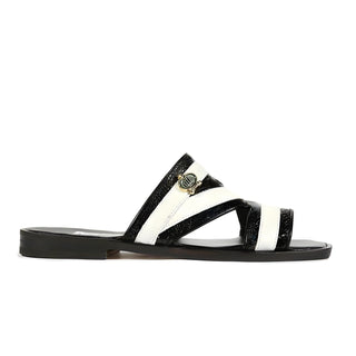 Mauri 5068 Sarasota Men's Shoes Black & White Exotic Ostrich Sandals (MAS5116-B)-AmbrogioShoes