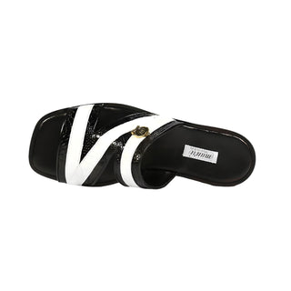 Mauri 5068 Sarasota Men's Shoes Black & White Exotic Ostrich Sandals (MAS5116-B)-AmbrogioShoes