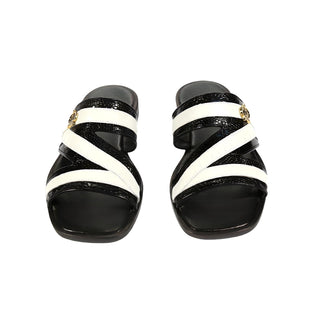 Mauri 5068 Sarasota Men's Shoes Black & White Exotic Ostrich Sandals (MAS5116-B)-AmbrogioShoes